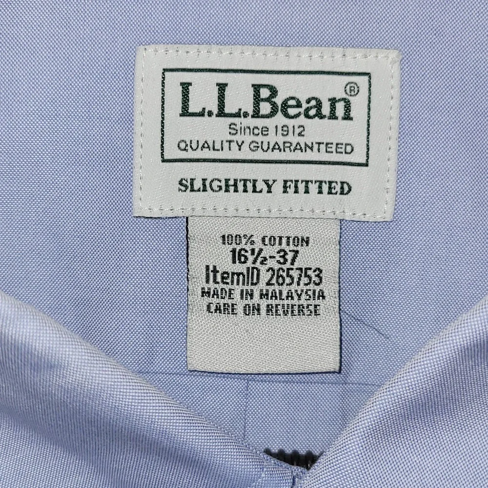 LL Bean Mens Slightly Fitted Oxford Shirt Blue Cotton Button Down 16.5-37 265753